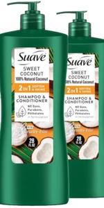 LOT OF 2 SUAVE SWEET COCONUT 2 In 1 SHAMPOO + CONDITIONER LG 28oz PUMP BOTTLES - Picture 1 of 4