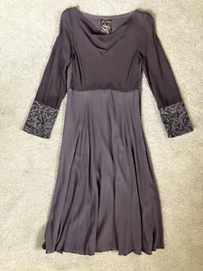 Out Of Xile Purple Dress Cowl Neck 3/4 Length Sleeves Midi Size 1 (8-10) - Picture 1 of 3