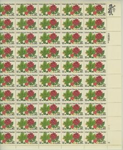 US, #2014, 20¢ International Peace Garden Complete Sheet of 50 Stamps MNH
