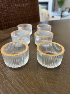 IKEA Set Of 6 Clear Glass Ribbed w/Gold Candle Holder Votive Candle Tea Stacking - Imagen 1 de 3