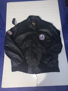 Active Aero Geroup Leather Bomber Jacket Black Motorcycle Men’s USA Jet Airline - Picture 1 of 20