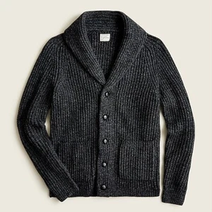 $158 NWT J. CREW Marled Charcoal gray M men's shawl collar Wool Nylon cardigan - Picture 1 of 1