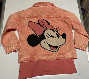 Minnie Mouse Jean Jacket Sz 5 Pink 2pcs Large Artwork On Back T-shirt Brand New - Picture 1 of 5