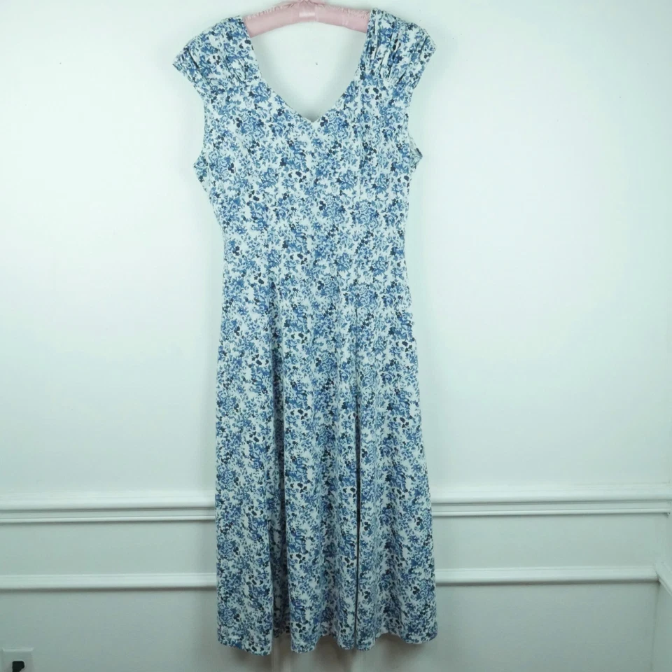 复古大号连衣裙 Cottagecore 花园派对 Midi 女性 90 年代精致花卉 — 第 1/4 张图片