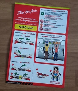 THAIAIRAISIA AIR ASIA AIRLINE SAFETY CARD AIRBUS A320-200 AUG 2020 - Picture 1 of 3