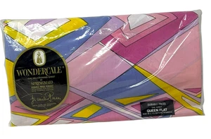 SÁBANA PLANA SPRINGMAID Emilio Pucci Vintage Queen NOS Rosa Azul Wondercale EE. UU. - Imagen 1 de 6