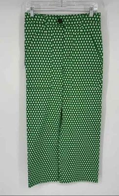 Maeve By Anthropologie Womens Green White Wide-Leg Cropped Pants Size 4 - Image 1 of 4