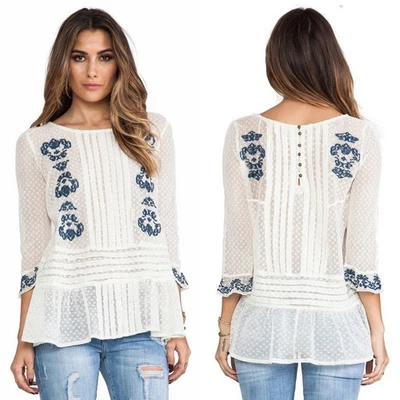 Free People Jocelyn's Embroidered Tunic Top Womens size XS Ivory Lace + Mesh - Image 1 of 4