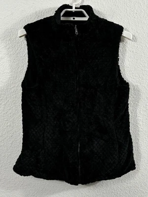 Cripple Creek Vest Womens Medium Black Fuzzy Zip Front Sleeveless Plush - Image 1 of 4