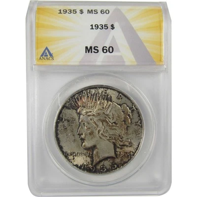 1935 Peace Dollar MS 60 ANACS Silver Uncirculated $1 Coin SKU:I20763 - Image 1 of 4