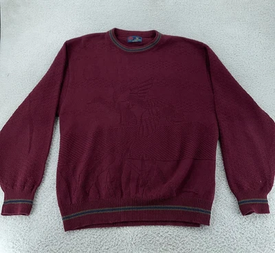 Винтажный остров хлопок свитер мужской XL бордовый текстурированный вязаный Crewneck США 90-х - Изображение 1 из 4