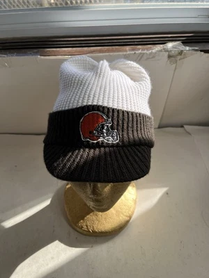 Boné de malha vintage NFL Cleveland Browns gorro Reebok 2 tons branco marrom - Imagem 1 de 4