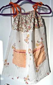 Vintage Fabric Handmade Pillowcase Sun Halter Dress White Ruffles Pockets! - Picture 1 of 8