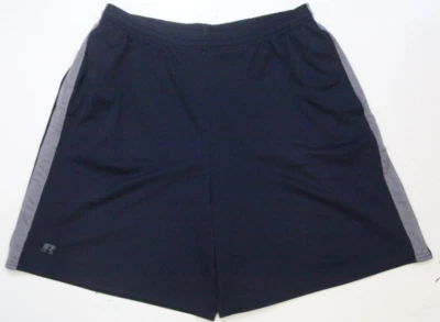 Pantalones Cortos de Gimnasio Russell Atléticos Azul Gris Medianos Poliéster 32" Cintura 8" Entrepierna BB21 Foto 1 de 4