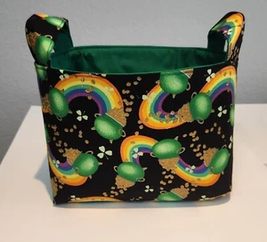 Storage Fabric Organizer Bin Container Basket  St Patrick's Day Rainbow Pot Gold - Picture 1 of 2