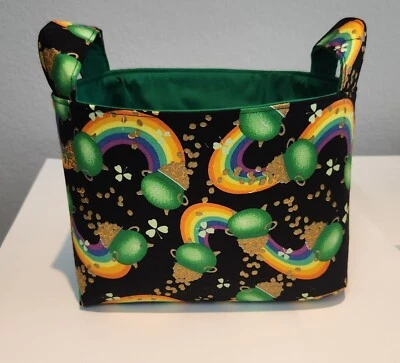 Storage Fabric Organizer Bin Container Basket  St Patrick's Day Rainbow Pot Gold - Image 1 of 2