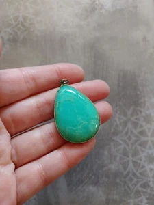 Colgante Vintage Plata de Ley 925 Verde Crisoprasa Lágrima - Imagen 1 de 7