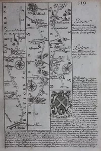 Original antique road map BEDFORDSHIRE, NORTHAMPTONSHIRE, Owen & Bowen, 1724 - Picture 1 of 4