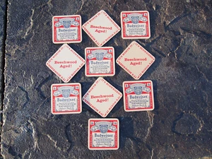 Vintage Budweiser Coasters Lot of 10 Square Logo Lager Beer Beechwood Aged Cork - Picture 1 of 3