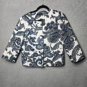 Talbots Size 4 White Blue Black Paisley Career Preppy Button-Down Blazer - Picture 1 of 8