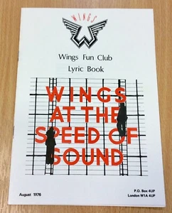 Pristine Wings At The Speed Of Sound Wings Fun Club Lyric Book 1976 - Imagen 1 de 2