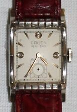 GRUEN Veri-Thin Precision Mens 10k White GF Diamond Dial Wristwatch w/ 21 Jewels