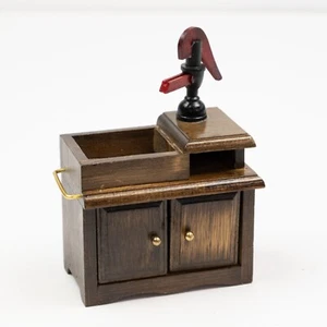 VTG Dollhouse Furniture Wood Antique Water Pump Kitchen Sink Detailed - Picture 1 of 8