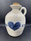 Pinewood Valley Pottery Salt Glazed Painted Blue Heart Jug 6" W/ Cork Vtg 80s