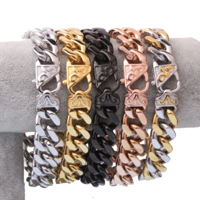 13/15MM Fashion Stainless Steel Cuban Curb Chain Men Women Bracelet Bangle 7-11" - Image 1 of 2