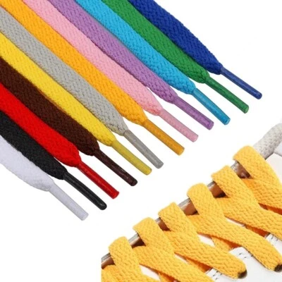 Flat Shoe Laces for Trainers or Boots Shoes 8mm Wide Black White or Colour Laces - Image 1 of 4