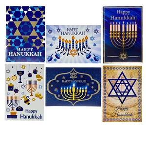 28 biglietti di auguri Hanukkah - 4 biglietti natalizi religiosi assortiti con lamina - Foto 1 di 7