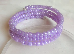 Lilac / Lavender Coloured Glass 4mm Seed Bead 3 Coil Memory Wire Bracelet. - Picture 1 of 2