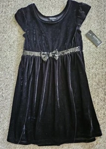 NWT Black GEORGE Short Sleeved Velour and Sequins Dress Girls Size 7-8 - Picture 1 of 5