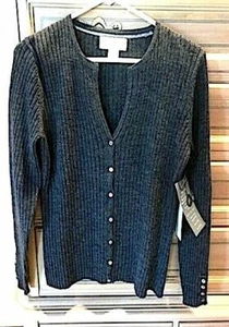Nuevo con etiquetas Suéter Merino Italiano Marisa Christina Petite Gris Acanalado Cuello en V PM - Imagen 1 de 1