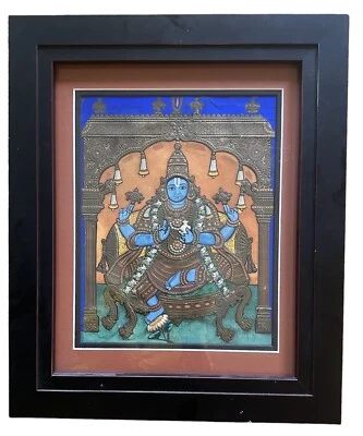 Pintura Tanjore Dhanavantri Vishnu INDIA India Thanjavur Antigua De Colección Foto 1 de 4