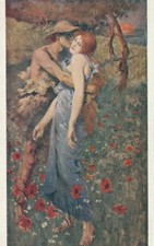 C2- Cp Cartolina Illustrata Love Bacio Campi Campagna Innamorati - Fp Nvg