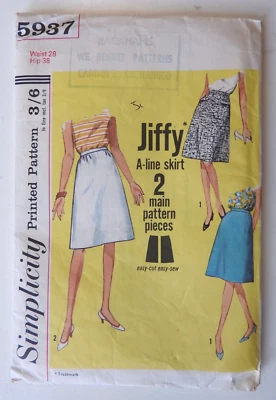 Simplicity 5937 sewing pattern Jiffy A-line Skirt Sz Waist 28  Cut Complete 1965 - Image 1 of 2