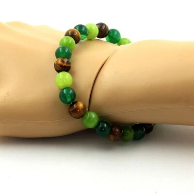 Armband Perlen Achat Grün +Tigerauge +Peridot - Bild 1 von 4