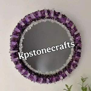 Espejo de piedras preciosas de cristal de amatista y cuarzo de 10" - Cuadrado | Decoración de pared hecha a mano - Imagen 1 de 6