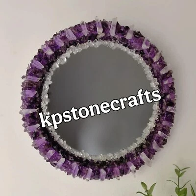 10" Amethyst & Quartz Crystal Gemstone Mirror – Square | Handmade Wall Decor - Image 1 of 4