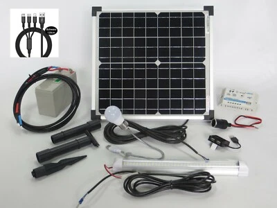 20 W Solar Insel Anlage Photovoltaik Akku Regler Solarmodul PV LED USB Leuchte - Bild 1 von 4