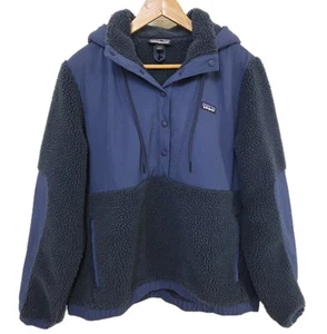 Patagonia Shelled Retro-X Pullover Jacke Deep Pile Hood Navy Damen L SIEHE BESCHREIBUNG - Bild 1 von 14