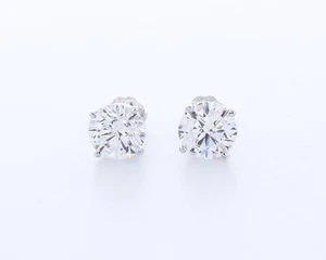 1.1 CT Certified Natural Diamonds E/SI1 Round Cut 14K Gold 4-Prong Classic Studs - Picture 1 of 4