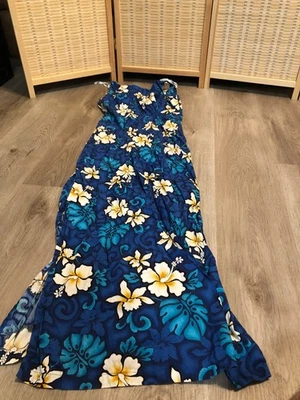 Aloha Republic Hawaiian Floral Tall Luau Dress  Large L Blue and White Cotton 57 - Image 1 of 4