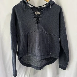 prAna Women's Cozy Up Illana Hoodie Sweatshirt Navy Small Hemp Boho Boxy Crop - Picture 1 of 10