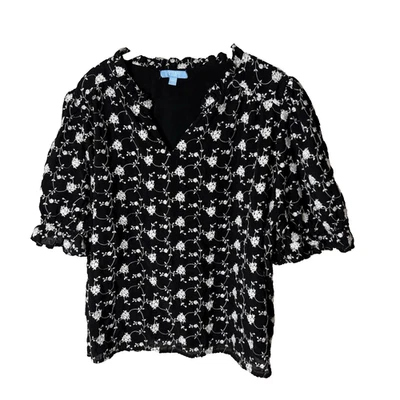 Blusa Draper James Talla Grande XXL 2XL Top Mangas Cortas Bordada Negra Blanca Foto 1 de 4