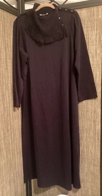 NWT Nina Leonard Long Knit Dress Deep Purple Split Fringed Cowl Neck 1X - Image 1 of 4