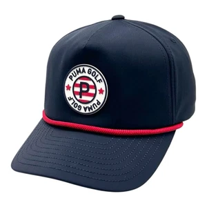 Sombrero de golf Puma pars y rayas cuerda Snapback azul marino rojo Flexfit 110 ajustable - Imagen 1 de 8