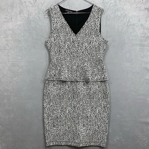Metaphor Knit Peplum Dress Women's Size Medium Black White Print Sleeveless - Picture 1 of 15