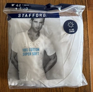 Stafford 4-Pack Men's Ultra Soft 100% Cotton V-Neck T-Shirt White (X-Large) - Picture 1 of 2